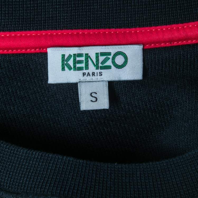 Pre Owned Kenzo Navy Blue Logo Shark Embroidered Cotton Crew Neck Sweatshirt S