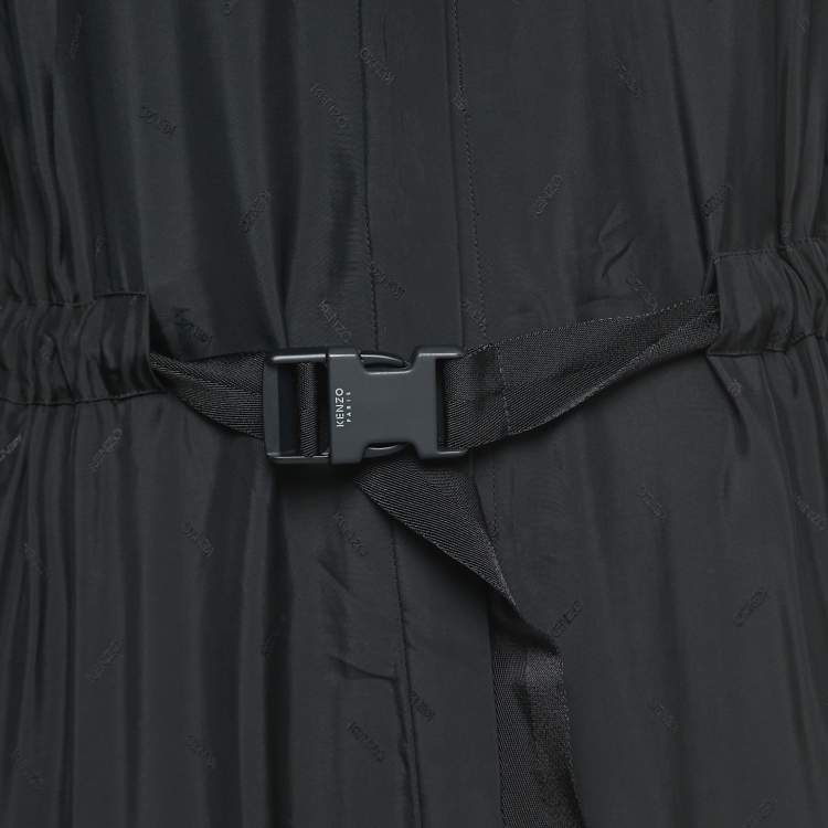 Pre Owned Kenzo Black Logo Patterned Crepe Button Front Belted Shirt Midi Dress S
