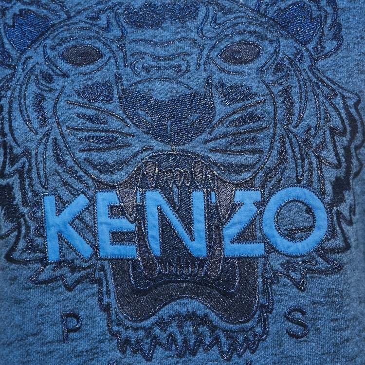 مملوكة مسبقًا Kenzo Navy Blue Logo Tiger Embroidered Cotton Crew Neck Sweatshirt S