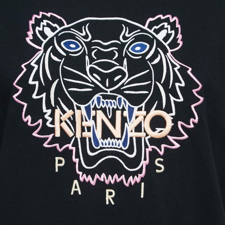 Pre Owned Kenzo Black Tiger Embroidered Cotton Knit Oversized T-Shirt S