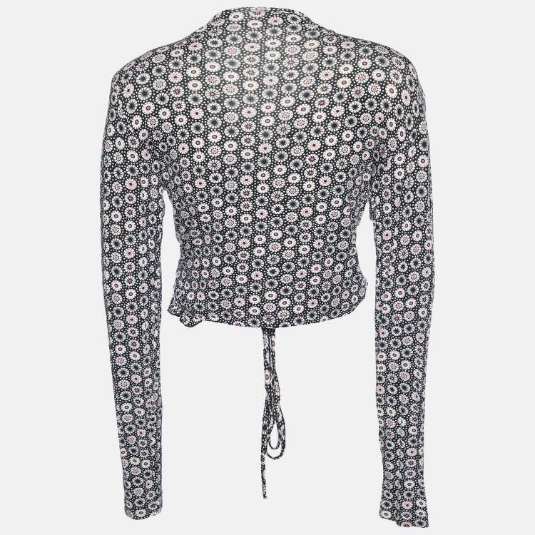 Pre Owned Kenzo Black Printed Knit Wrap Tie Shrug M