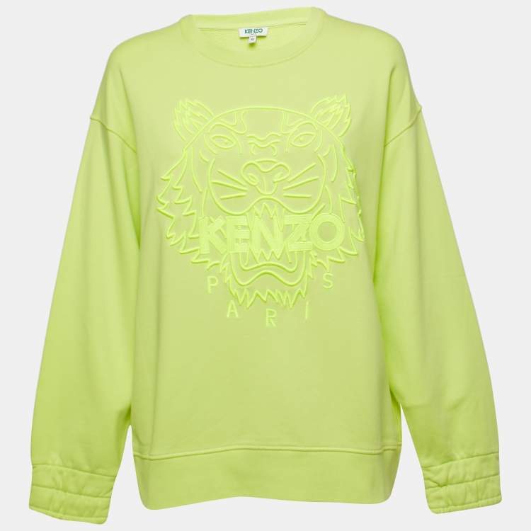 Pre Owned Kenzo Yellow Tiger Embroidered Cotton Sweatshirt XL