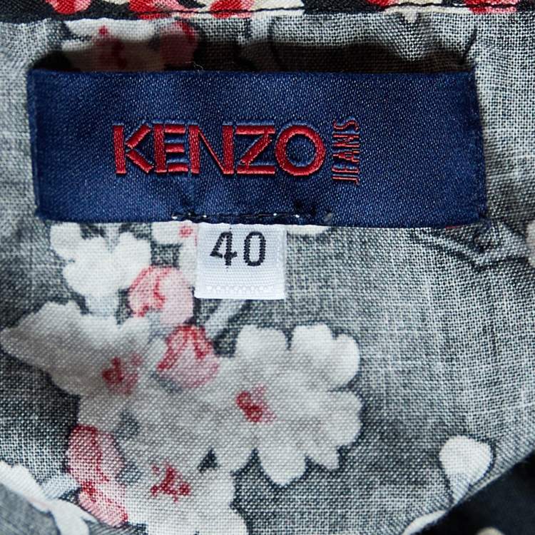 Pre Owned Kenzo Black Floral Printed Cotton Mini Dress M