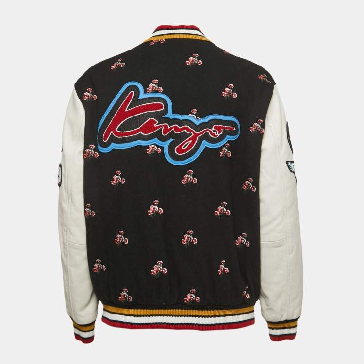 Pre Owned Kenzo Memento Collection Black Wool Patched Varsity Jacket S