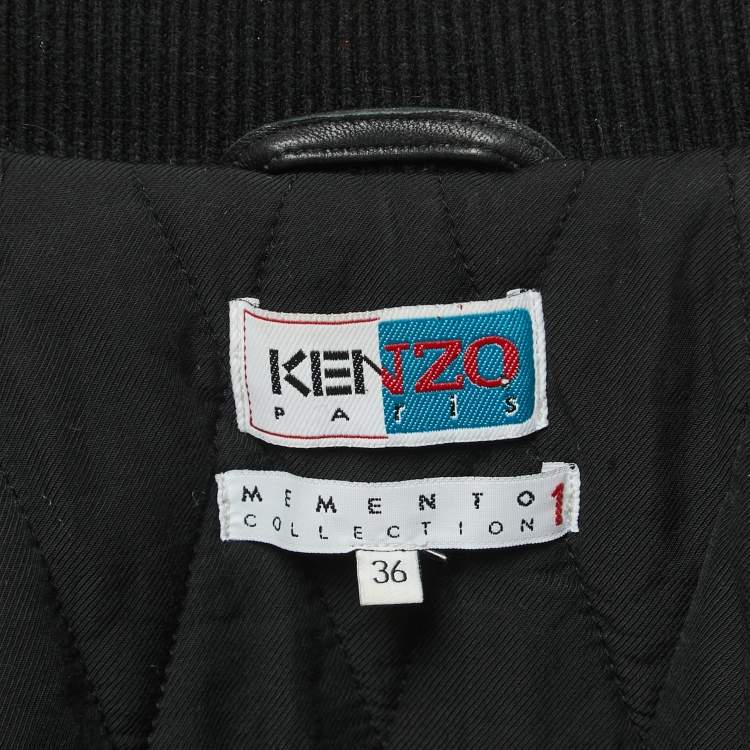 Pre Owned Kenzo Memento Collection Black Wool Patched Varsity Jacket S