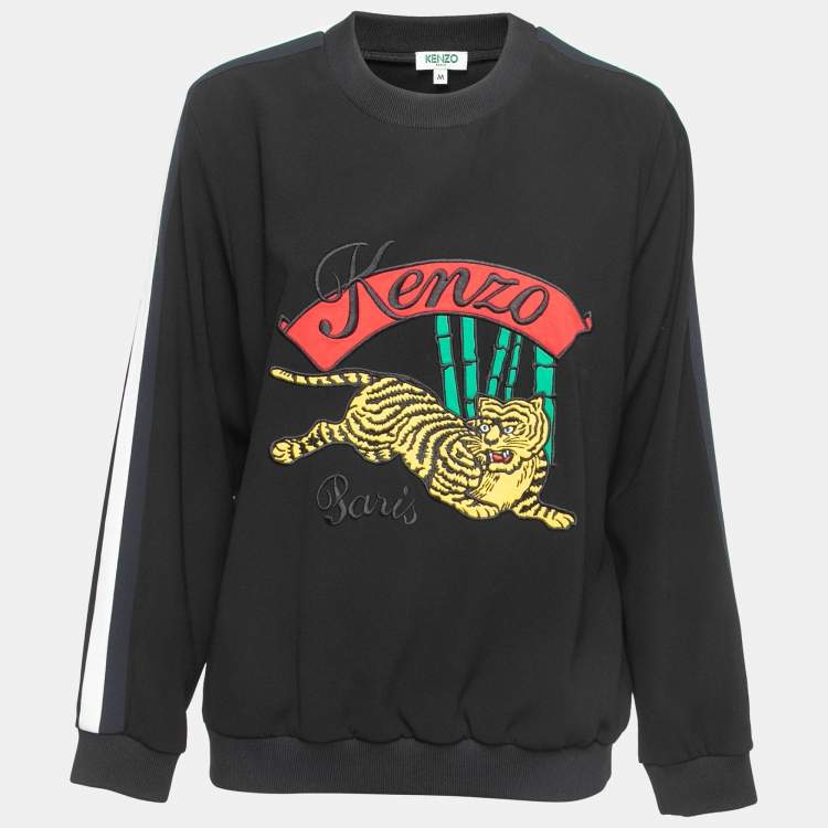 Kenzo Black Crepe Tiger Embroidered Sweatshirt M Kenzo TLC