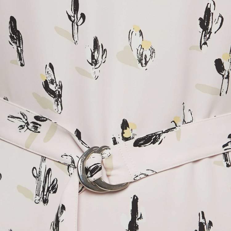 Pre Owned Kenzo Light Pink Cactus Print Crepe Belted Mini Dress M