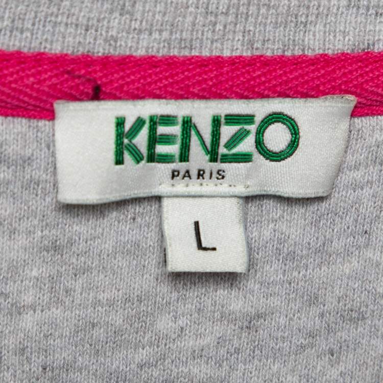 Pre Owned Kenzo Grey Cactus Applique Cotton Knit Long Sleeve Sweatshirt L