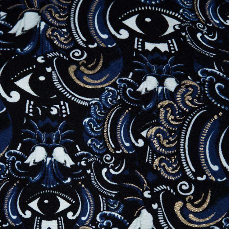 مملوكة مسبقًا Kenzo Blue Eye Print Detail Long Sleeve Dress M