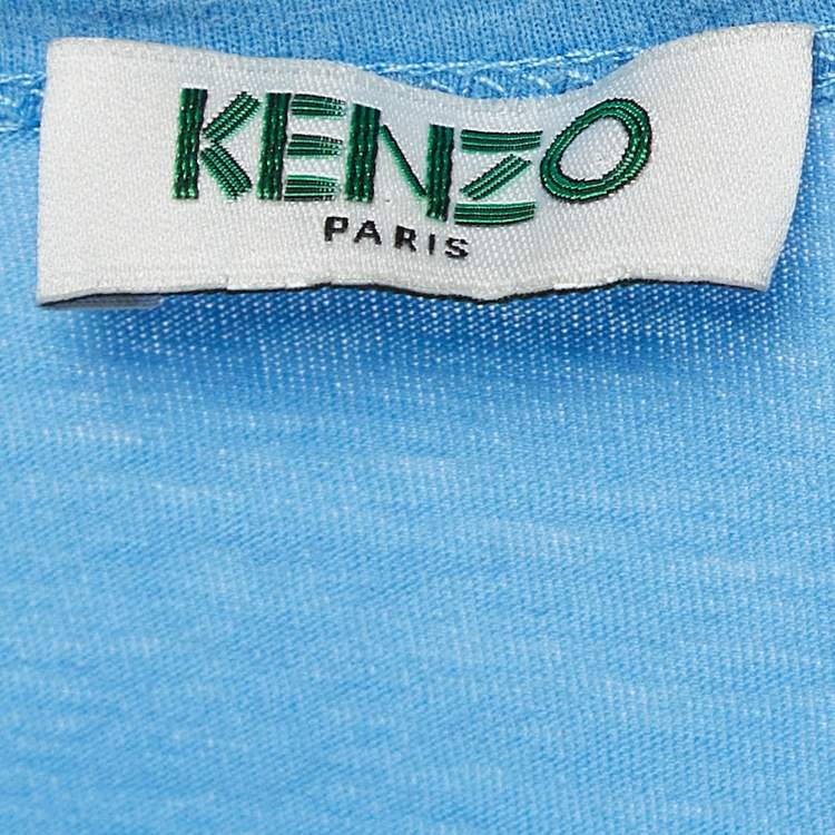 Pre Owned Kenzo Blue Logo Print Cotton Half Sleeve T-Shirt XS