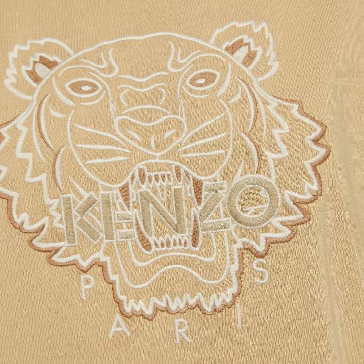 Pre Owned Kenzo Beige Tiger Embroidered Cotton Boxy T-Shirt M