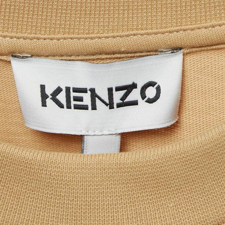 Pre Owned Kenzo Beige Tiger Embroidered Cotton Boxy T-Shirt M