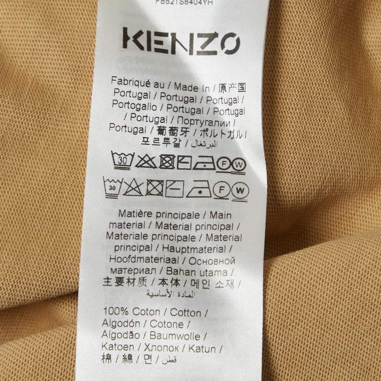 Pre Owned Kenzo Beige Tiger Embroidered Cotton Boxy T-Shirt M
