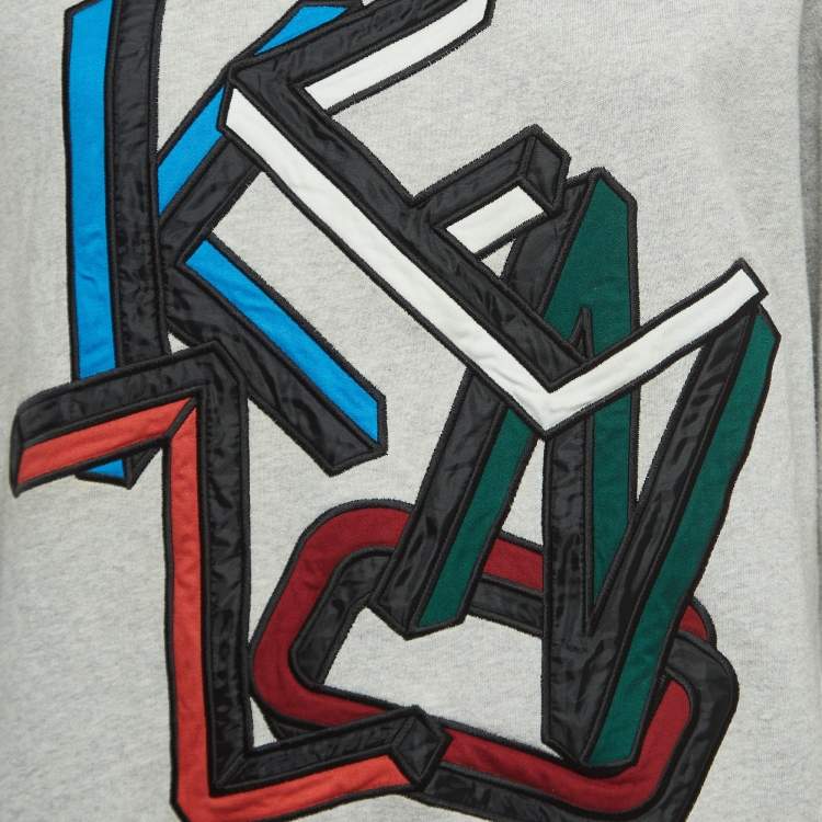 Pre Owned Kenzo Grey Logo Embroidered Cotton Crew Neck Sweatshirt S