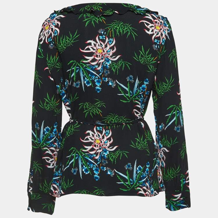 Pre Owned Kenzo Black Floral Printed Crepe Top M