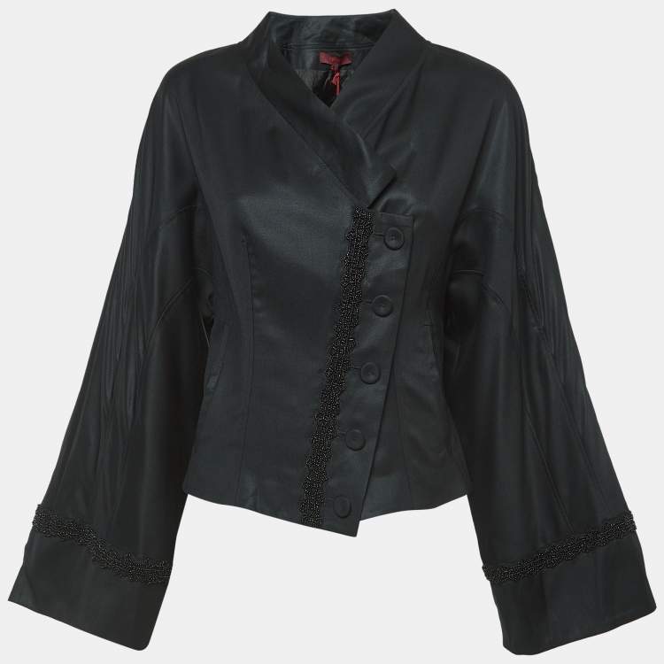 Pre Owned Kenzo Black Sequined Wool Buttoned Jacket M