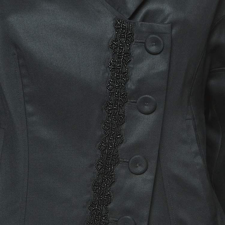 Pre Owned Kenzo Black Sequined Wool Buttoned Jacket M