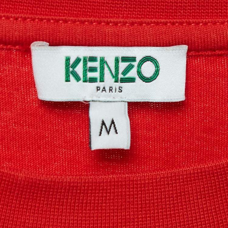 Pre Owned Kenzo Red Printed Cotton T-Shirt Dress M