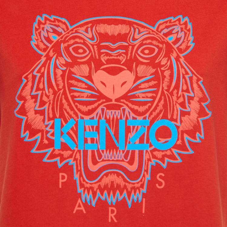 Pre Owned Kenzo Red Printed Cotton T-Shirt Dress M