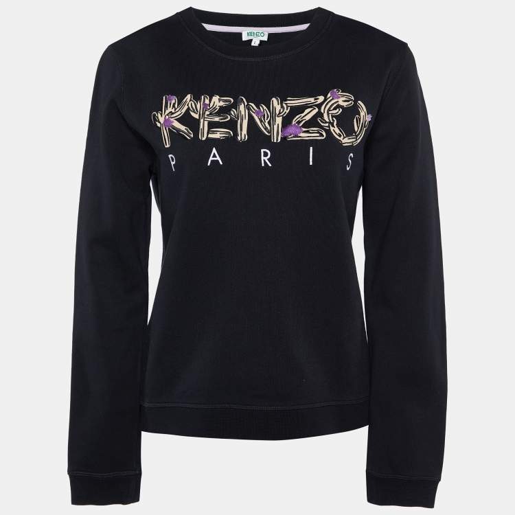 مملوكة مسبقًا Kenzo Black Logo Embroidered Cotton Sweatshirt L