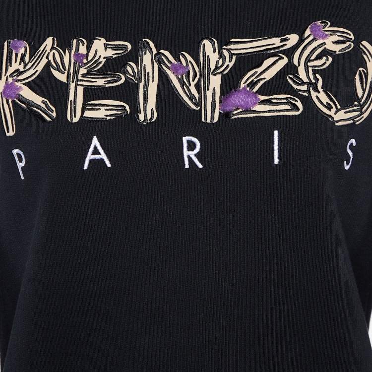 مملوكة مسبقًا Kenzo Black Logo Embroidered Cotton Sweatshirt L