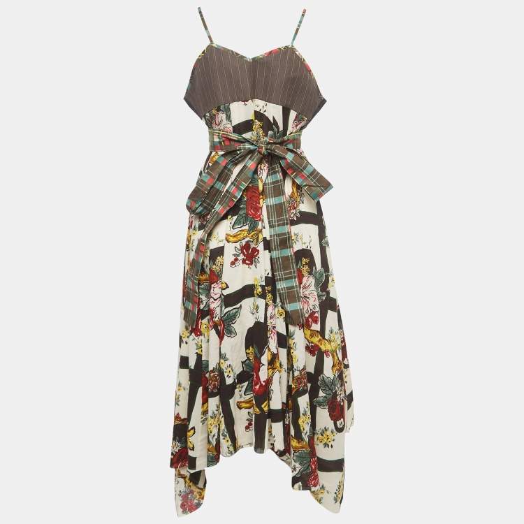 Pre Owned Kenzo Multicolor Floral Print Cotton Strappy Asymmetrical Dress M