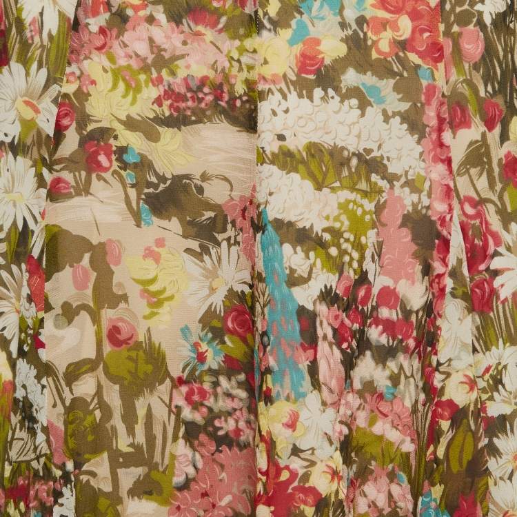 Pre Owned Kenzo Multicolor Floral Print Flared Midi Skirt M