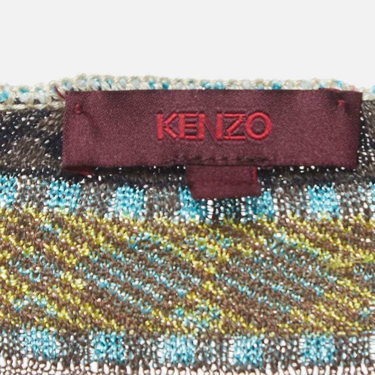 Pre Owned Kenzo Multicolor Patterned Lurex Knit Wrap Top M
