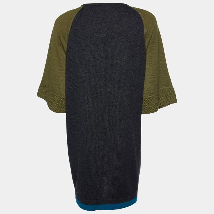 Pre Owned Kenzo Grey Colorblock Wool Knit Sweater Dress S