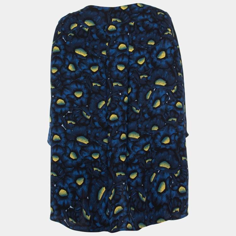 Pre Owned Kenzo Navy Blue Floral Print Crepe Oversized Blouse M