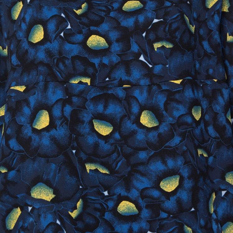 Pre Owned Kenzo Navy Blue Floral Print Crepe Oversized Blouse M