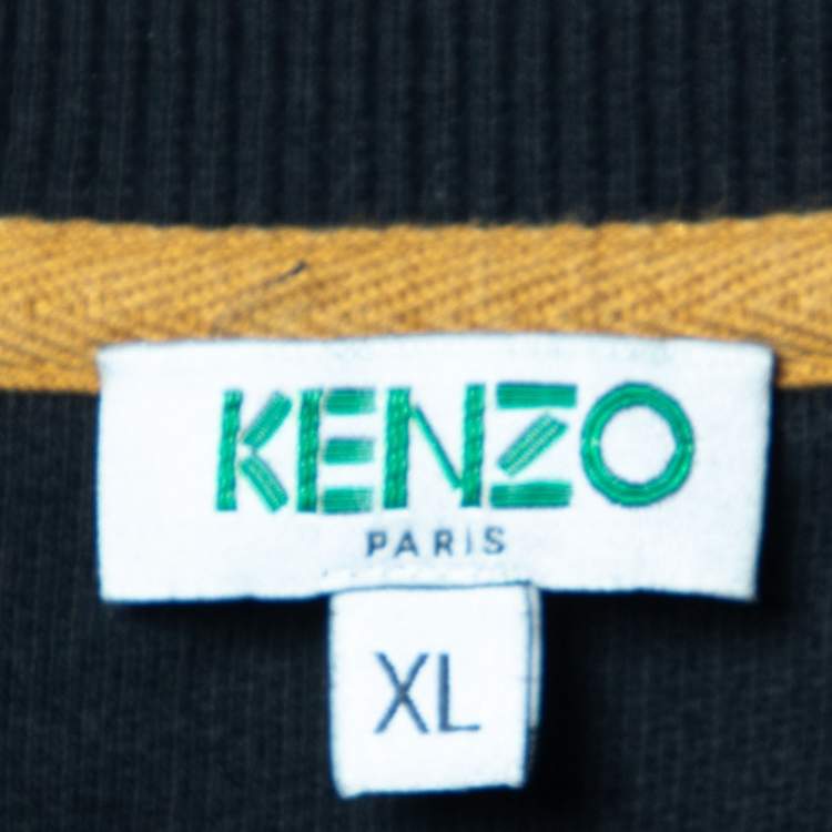 Pre Owned Kenzo Black Tiger Embroidered Cotton Sweater Dress XL