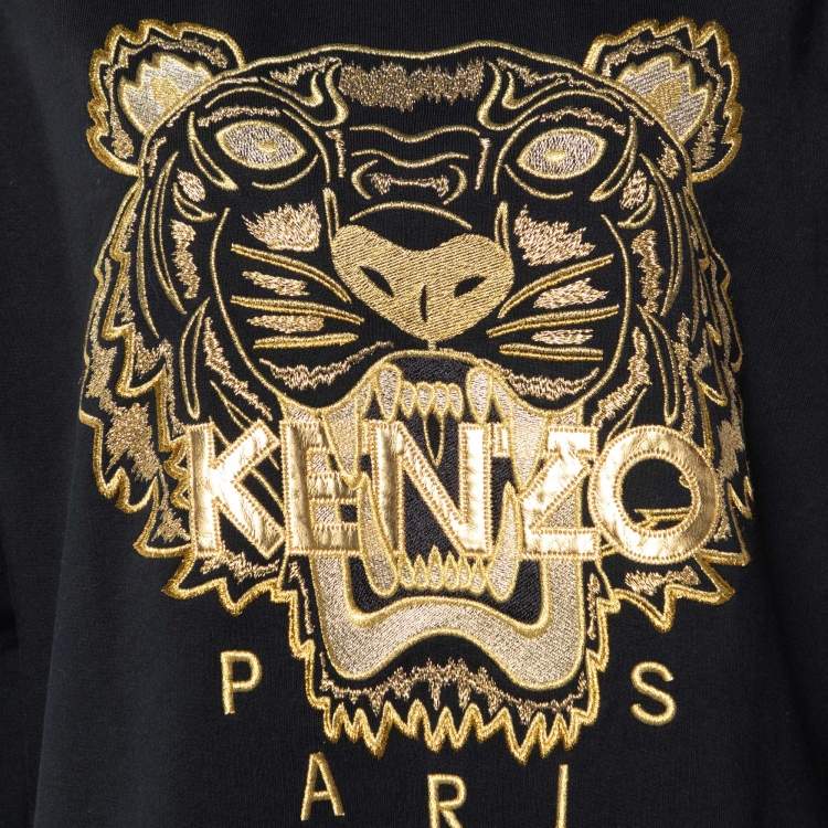 Pre Owned Kenzo Black Tiger Embroidered Cotton Sweater Dress XL
