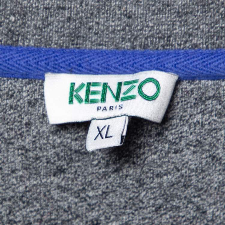 Pre Owned Kenzo Grey Tiger Embroidered Cotton Sweater Dress XL