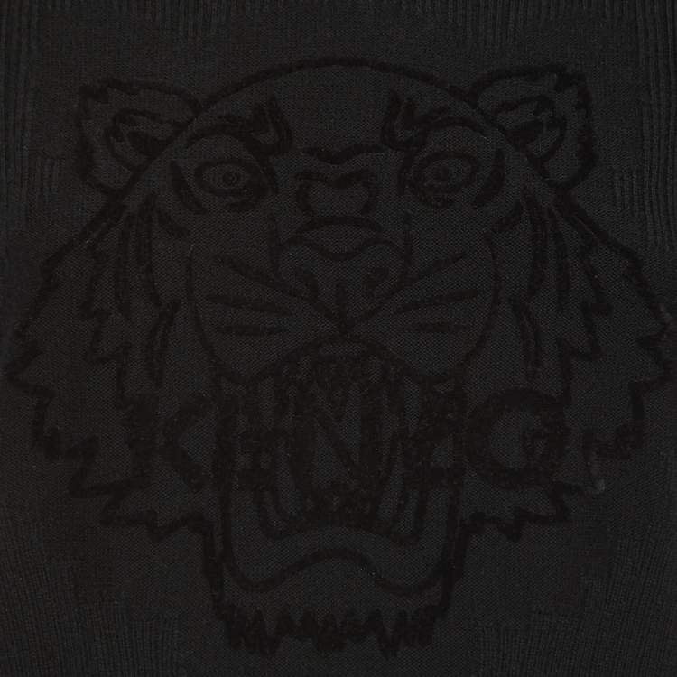 Pre Owned Kenzo Black Tiger Patterned Wool Knit Sweatshirt M