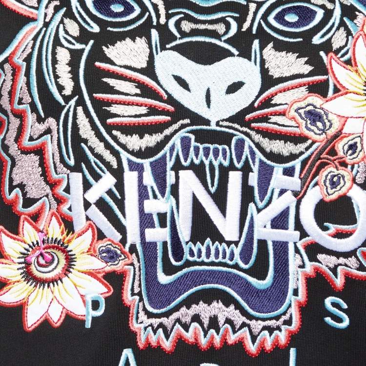 Pre Owned Kenzo Black Tiger Embroidered Cotton Crew Neck Sweatshirt XS