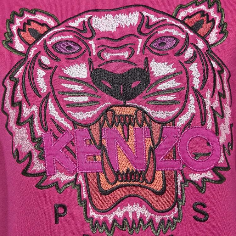 Pre Owned Kenzo Pink Tiger Embroidered Cotton Knit Sweatshirt M