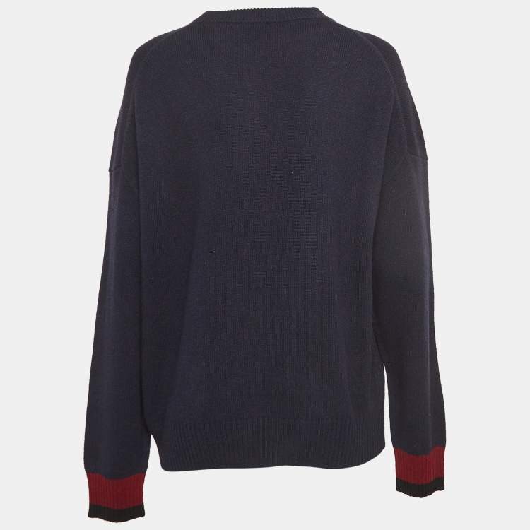 Pre Owned Kenzo Navy Blue K Intarsia Rib Knit Crew Neck Jumper L   