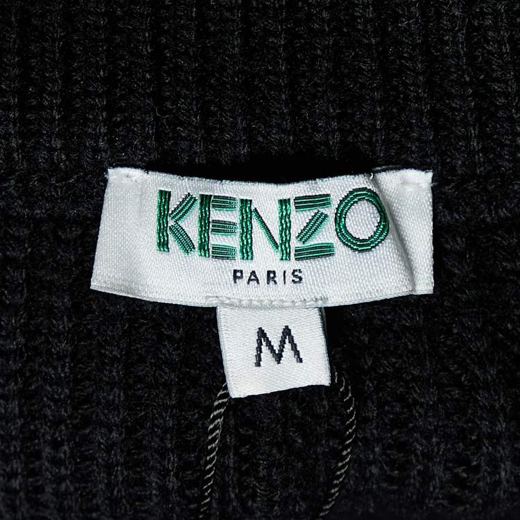 Pre Owned Kenzo Black Color-block Wool Knit Faux Wrap Skirt M
