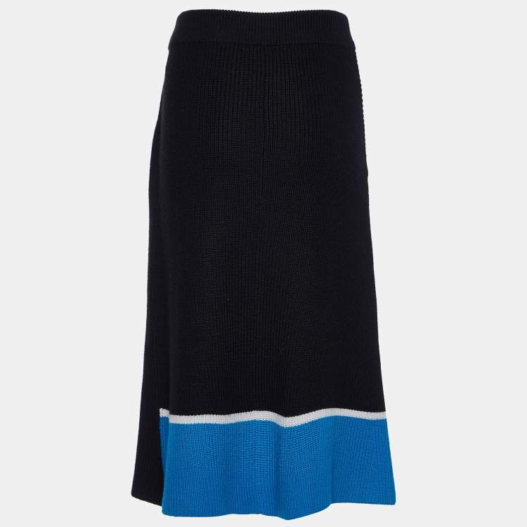 Pre Owned Kenzo Black Color-block Wool Knit Faux Wrap Skirt M