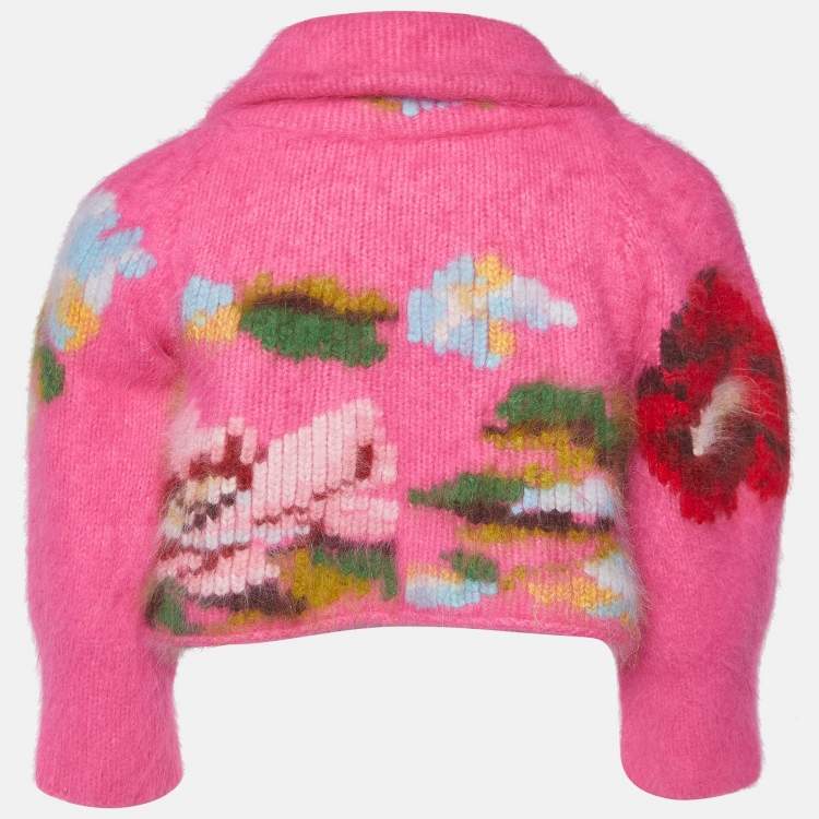 Pre Owned Kenzo Defile Pink Angora Wool Knit Cropped Cardigan M