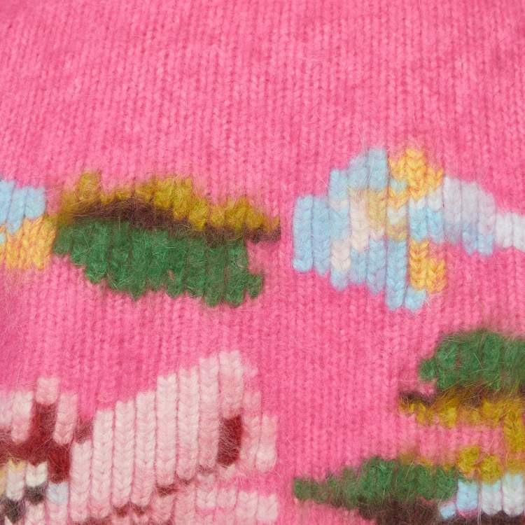 Pre Owned Kenzo Defile Pink Angora Wool Knit Cropped Cardigan M