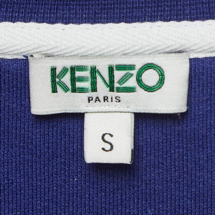 Pre Owned Kenzo Blue Logo Embroidered Cotton Crew Neck Sweatshirt S