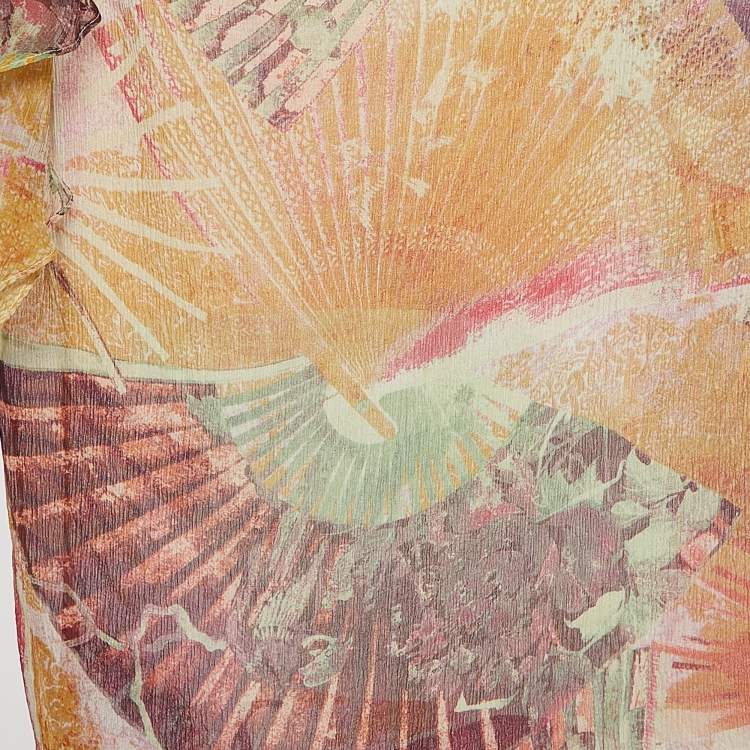 Pre Owned Kenzo Multicolor Printed Silk Shoulder Tie-Up Semi Sheer Top S