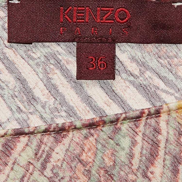 Pre Owned Kenzo Multicolor Printed Silk Shoulder Tie-Up Semi Sheer Top S