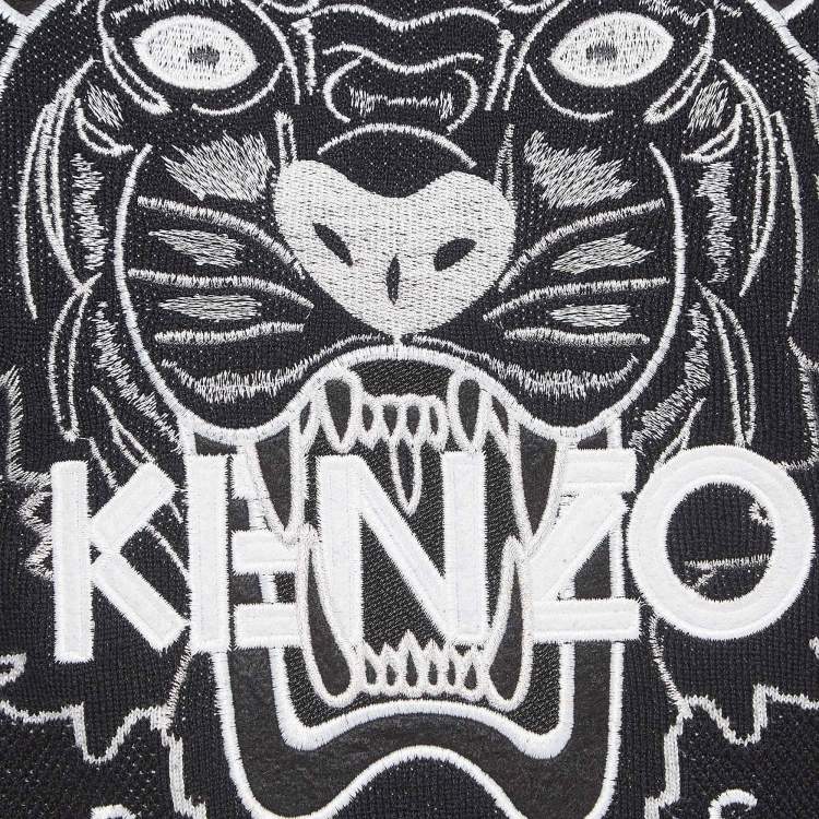 Pre Owned Kenzo Black Tiger Logo Embroidered Wool Blend Crew Neck Sweater S