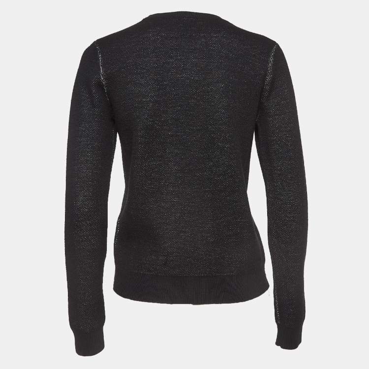 Pre Owned Kenzo Black Tiger Logo Embroidered Wool Blend Crew Neck Sweater S