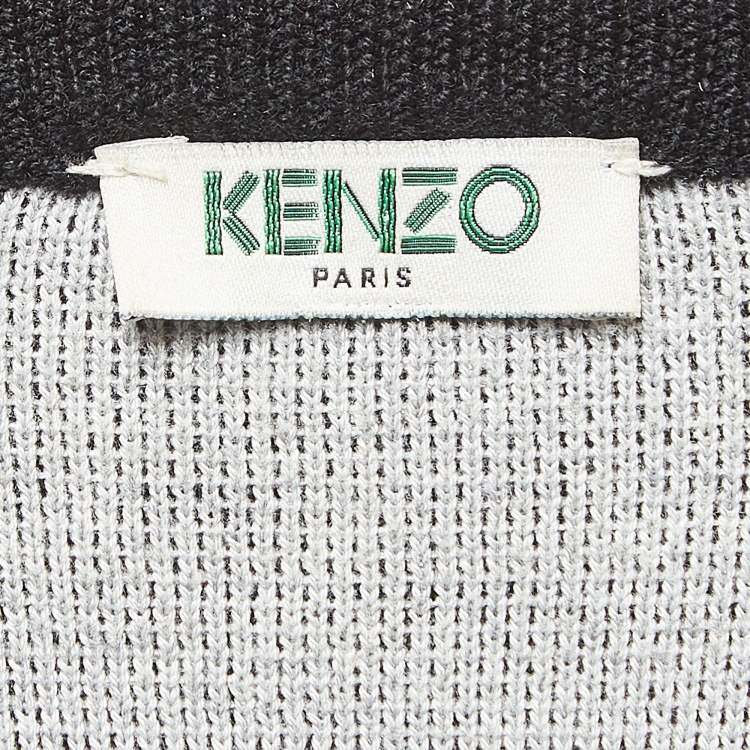 Pre Owned Kenzo Black Tiger Logo Embroidered Wool Blend Crew Neck Sweater S