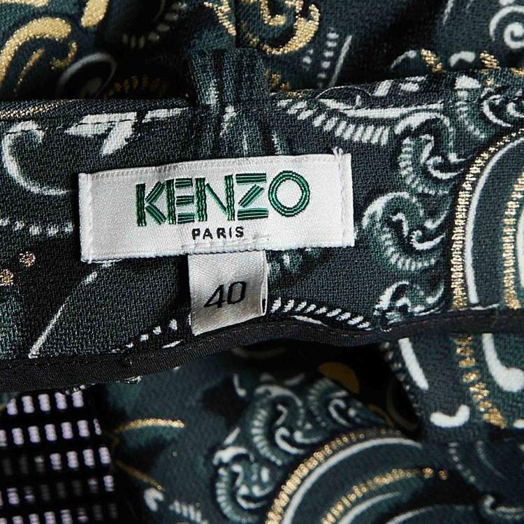 Pre Owned Kenzo Grey Eye Print Crepe Tapered Trousers M