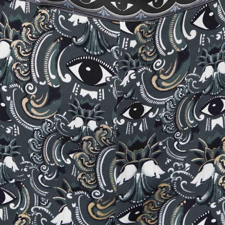 Pre Owned Kenzo Grey Eye Print Crepe Tapered Trousers M